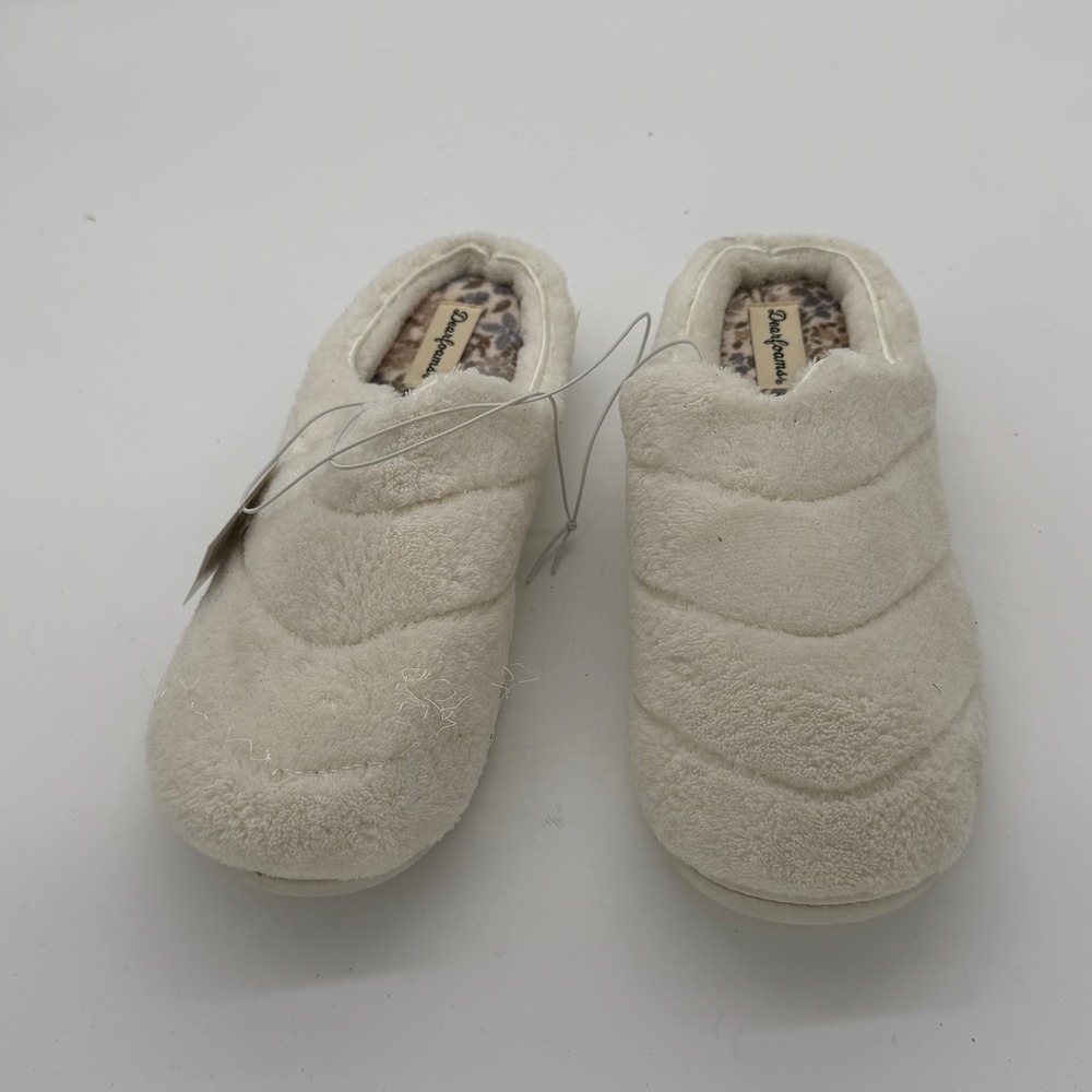Dearfoams Womens‎ Quilted Terry Clog Slippers Cream Leopard Print Size L 9-10